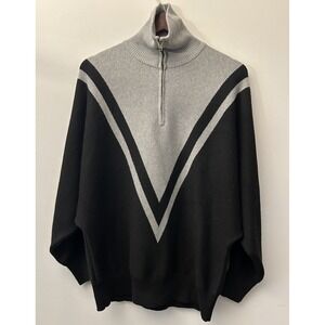 Vintage Style Elan Half Zip Sweater –‎ Oversized Chevron Knit 90s